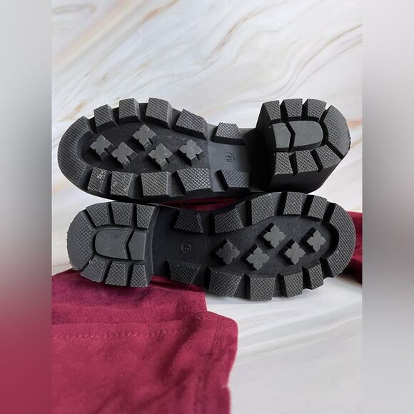 WILD DIVA Women's Lug Sole Platform Knee High Boot Block Heeled Faux Suede Shoes - Picture 9 of 11